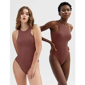 PUMIEY Bodysuit for Women Sexy Tops Thong Bodysuit Sleeveless Tank Top Marsala Medium