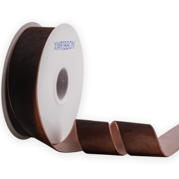 XMRIBBON Coffee Velvet Ribbon - Luxurious 1 1/2 Inch by 10 Yards Spool for Crafting and Decorating