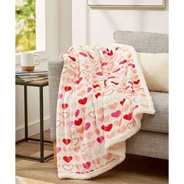 FAITH, HOPE, LOVE HOME DÉCOR EIQOCCA Amor Eterno Be Mine Love Collection Valentine's Day Heart Ultra Plush Throw Blanket (50" x 60") with Sherpa Backing - Be Mine
