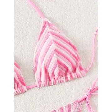 Stylish Falainetee Women's Striped Bikini Swimsuit Set