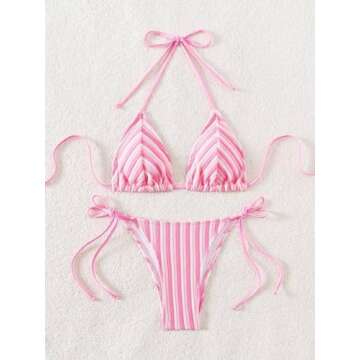 Stylish Falainetee Women's Striped Bikini Swimsuit Set