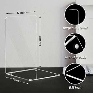 HappyHapi Premium Acrylic Book Ends - 12 Pcs Clear Non-Skid Decorative Bookends