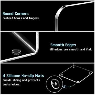 HappyHapi Acrylic Book Ends - Stylish & Durable Book Organizer