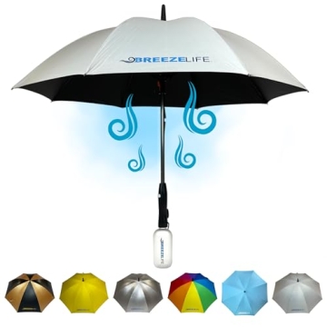 Breeze Life Original Mister Breeze Sun Umbrella with Fan and Mister for Outdoor Comfort