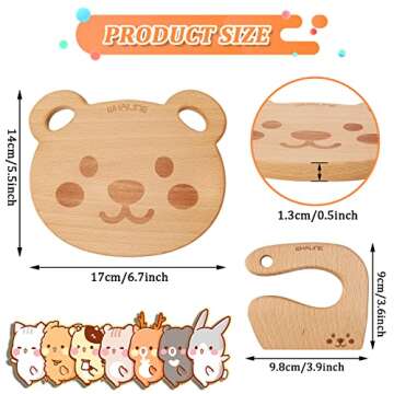 Whaline Wooden Kids Knife Set Cute Bear Wooden Cutting Board and Safe Wooden Kids Knife Natural Thic...