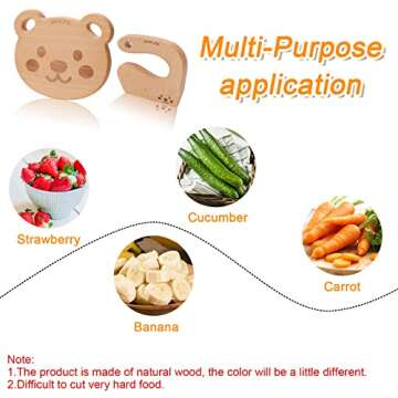 Whaline Wooden Kids Knife Set Cute Bear Wooden Cutting Board and Safe Wooden Kids Knife Natural Thick Montessori Knife for Kids Toddlers Kitchen Tools Vegetable and Fruit Cutter Cooking, 2Pcs