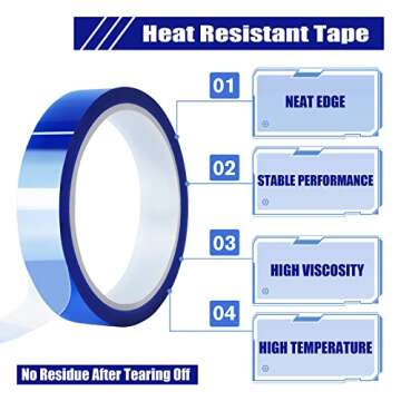 MEBMIK 4 Rolls 20mm x33m(108ft) Blue Heat Tape High Temperature Heat Resistant Tape Heat Transfer Tape for Heat Sublimation Press Vinyl,No Residue