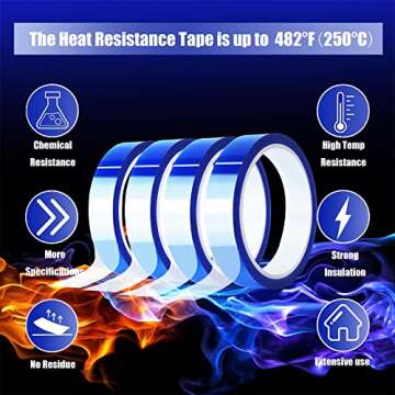 MEBMIK 4 Rolls 20mm x33m(108ft) Blue Heat Tape High Temperature Heat Resistant Tape Heat Transfer Tape for Heat Sublimation Press Vinyl,No Residue