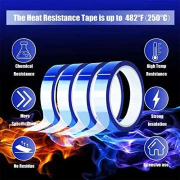 MEBMIK 4 Rolls 20mm x33m(108ft) Blue Heat Tape High Temperature Heat Resistant Tape Heat Transfer Tape for Heat Sublimation Press Vinyl,No Residue