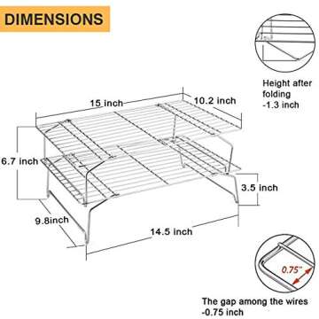 P&P CHEF Cooling Rack Set, 2-Tier Stackable Stainless Steel Wire Racks for Baking Cooking Cooling Roasting, Collapsible & Heavy Duty, Oven & Dishwasher Safe (15’’x10’’)