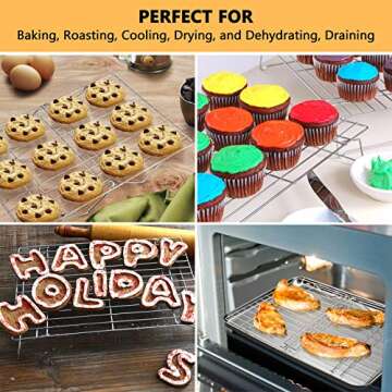 P&P CHEF Cooling Rack Set, 2-Tier Stackable Stainless Steel Wire Racks for Baking Cooking Cooling Roasting, Collapsible & Heavy Duty, Oven & Dishwasher Safe (15’’x10’’)