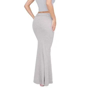 REORIA Women's High Waisted Fold Over Maxi Skirt