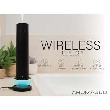 Aroma360 - Wireless Pro Essential Oil Diffuser - 600 sq ft Coverage - Cordless & Portable with Remote - Aromatherapy Scent Diffuser - Home, Spa, Office & Business - Air Freshener - Metallic Silver