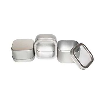 LJY Empty 4-Ounce Square Silver Metal Tins with Clear Window for Candle Making, Candies, Gifts & Tre...