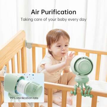 JISULIFE Stroller Fan Large, Battery Bladeless for Baby Crib, Portable Rechargeable for Desk, Car Seat Cooling with Air Purify and Air Turbo Tech, Safe Food-Grade Gifts for Mom/Dad/Friends - Green