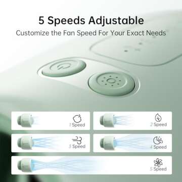 JISULIFE Stroller Fan Large, Battery Bladeless for Baby Crib, Portable Rechargeable for Desk, Car Seat Cooling with Air Purify and Air Turbo Tech, Safe Food-Grade Gifts for Mom/Dad/Friends - Green