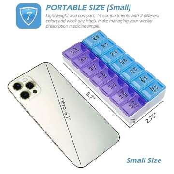 VOFOON Travel Pill Organizer 2 Times a Day, PU Leather Portable Pill Case for Women/Men, 7 Day AM PM...