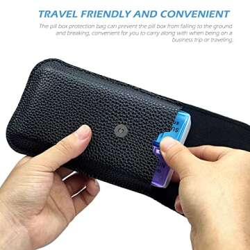 VOFOON Travel Pill Organizer 2 Times a Day, PU Leather Portable Pill Case for Women/Men, 7 Day AM PM Pill Box with Travel Pouch Medicine Organizer for Vitamins Medicine Fish Oils Supplements (Small)