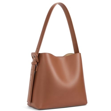 BOSTANTEN Bucket Bag Leather Shoulder Purses for Women Trendy Adjustable Strap, Brown