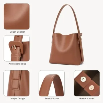 BOSTANTEN Bucket Bag Leather Shoulder Purses for Women Trendy Adjustable Strap, Brown