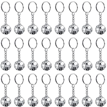 MTLEE 24 Pack Mini Mirror Disco Ball Keychain | Retro Party Favors