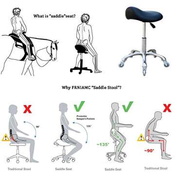 FRNIAMC Professional Saddle Stool with Wheels Ergonomic Swivel Rolling Height Adjustable for Clinic Dentist Beauty Salon Tattoo Home Office (Black)