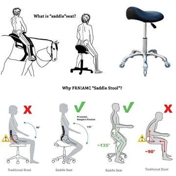 FRNIAMC Professional Saddle Stool with Wheels Ergonomic Swivel Rolling Height Adjustable for Clinic Dentist Beauty Salon Tattoo Home Office (Black)