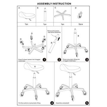 FRNIAMC Professional Saddle Stool with Wheels Ergonomic Swivel Rolling Height Adjustable for Clinic Dentist Beauty Salon Tattoo Home Office (Black)