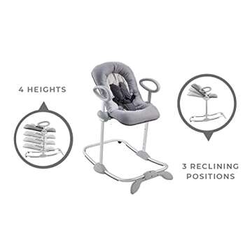 BEABA Up and Down Portable Baby Rocker, 4 Height Levels and 3 Reclining Positions with One Click, Rocking Chair for Baby, Baby Seats for 0-3 Months, Grey
