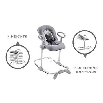 BEABA Up and Down Portable Baby Rocker, 4 Height Levels and 3 Reclining Positions with One Click, Rocking Chair for Baby, Baby Seats for 0-3 Months, Grey