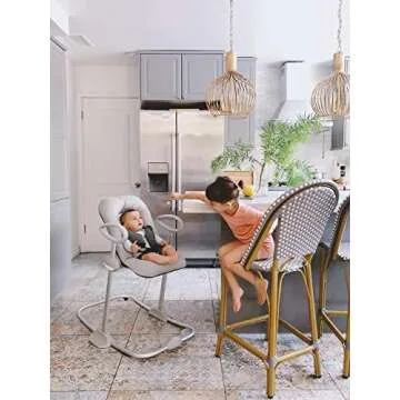 BEABA Up and Down Portable Baby Rocker, 4 Height Levels and 3 Reclining Positions with One Click, Rocking Chair for Baby, Baby Seats for 0-3 Months, Grey