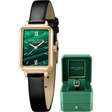 Lola Rose Dainty Women's Wrist Watch with Green Malachite Dial - Stylish Gift Box Included