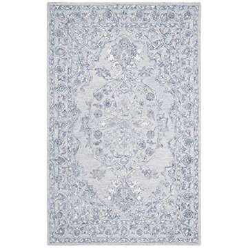 SAFAVIEH Micro-Loop Collection Area Rug - 5' x 8', Light Blue & Ivory, Handmade Shabby Chic Wool, Id...