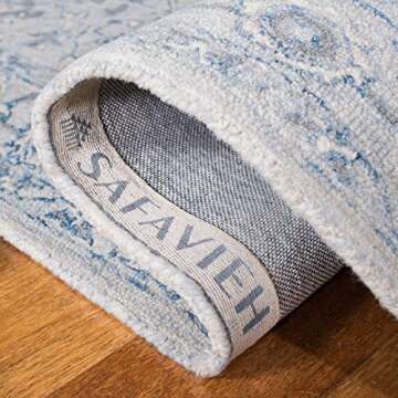 SAFAVIEH Micro-Loop Collection Area Rug - 5' x 8', Light Blue & Ivory, Handmade Shabby Chic Wool, Ideal for High Traffic Areas in Living Room, Bedroom (MLP504M)