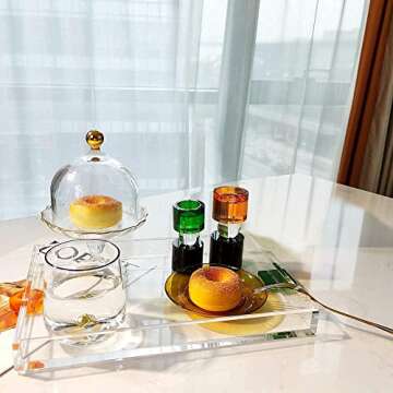 Clear Sturdy Acrylic Serving Tray 13" x 9" inch- Modern Vanity Tray and Decorative Tray for Ottoman, Coffee Table, Kitchen and Bathroom (Clear Green Orange)