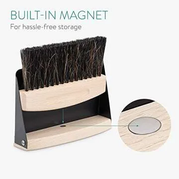 Navaris Small Dustpan and Brush Set - Wooden Mini Dust Pan Brush for Sweeping Table Tabletop - Compact Horsehair Brush for Sweeping Countertop - Black