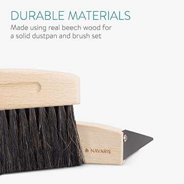 Navaris Small Dustpan and Brush Set - Wooden Mini Dust Pan Brush for Sweeping Table Tabletop - Compact Horsehair Brush for Sweeping Countertop - Black