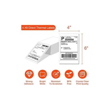 InpourPack 4" x 6" Fanfold Labels Direct Thermal Labels, Shipping Package Labels with Perforated lin...