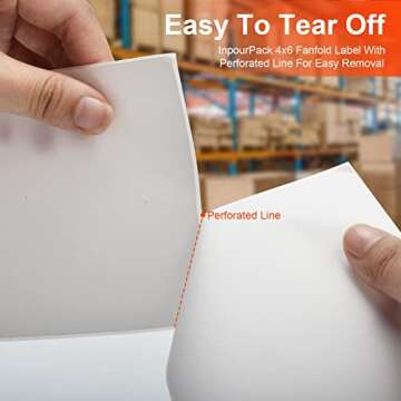 InpourPack 4" x 6" Fanfold Labels Direct Thermal Labels, Shipping Package Labels with Perforated line for Thermal Printers (500 Labels/Stack, 1 Stack)