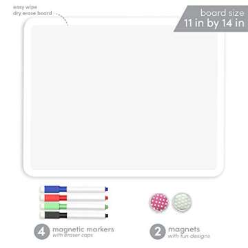 Dry Erase Board 11 by 14 in - Magnetic Whiteboard with 4 Markers and 2 Magnets- White Frame- for Sch...