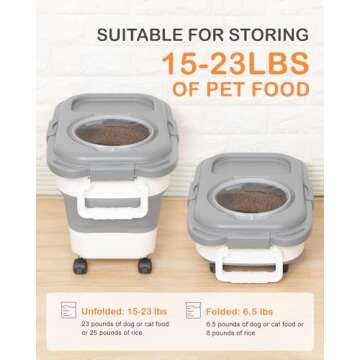 DDMOMMY 15-23 Lbs Dog Food Storage Container, Collapsible Dog Food Container with Airtight Lid, Wheels, Handle, Large Cat Food Storage Container with Scoop, Dog Bowl for Dog Cat