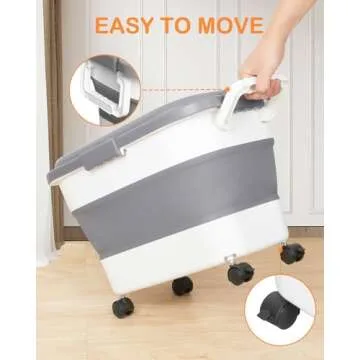 DDMOMMY 15-23 Lbs Dog Food Storage Container, Collapsible Dog Food Container with Airtight Lid, Wheels, Handle, Large Cat Food Storage Container with Scoop, Dog Bowl for Dog Cat