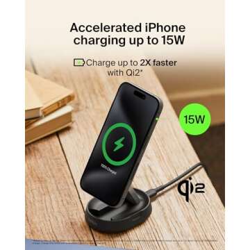 Belkin Convertible Magnetic Charging Stand 15W - MagSafe-Compatible Fast Qi2 Charger, iPhone Charger...