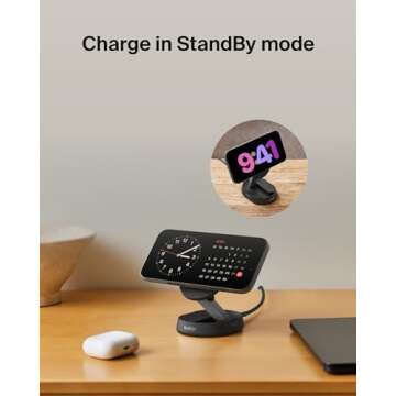Belkin Convertible Magnetic Charging Stand 15W - MagSafe-Compatible Fast Qi2 Charger, iPhone Charger for Apple iPhone 16, 16 Plus, 16 Pro, 16 Pro Max, iPhone 15 & 14, Apple Airpods Pro, & More - Black