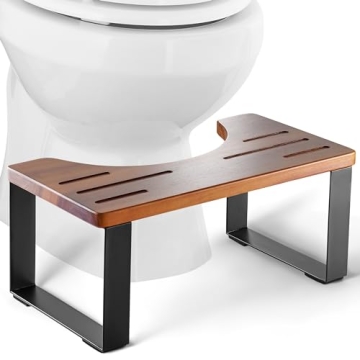 BLUEWEST Poop Stool - Stylish Acacia Wood Toilet Aid with Strong Steel Frame