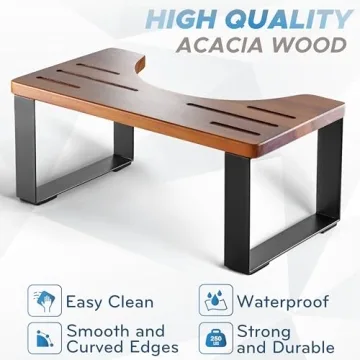 BLUEWEST Acacia Wood Poop Stool for Bathroom Comfort