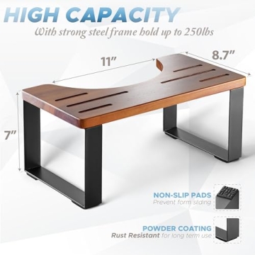 BLUEWEST Acacia Wood Poop Stool for Bathroom Comfort