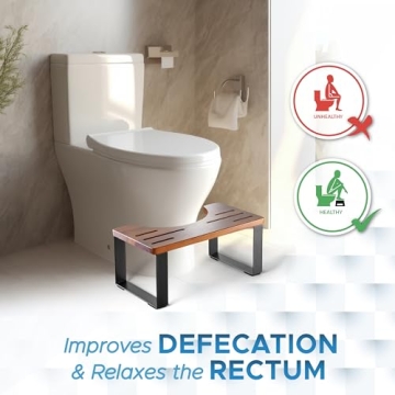 BLUEWEST Acacia Wood Poop Stool for Bathroom Comfort