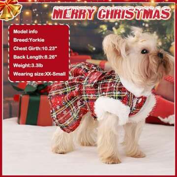 Dog Christmas Sweater Dress with Harness Leash Set Warm Soft Fleece Plaid Clothes for Small Girl Pet...
