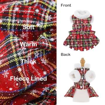 Dog Christmas Sweater Dress with Harness Leash Set Warm Soft Fleece Plaid Clothes for Small Girl Pet Outfit Winter Coat (X-Small, Red Harness Dress)